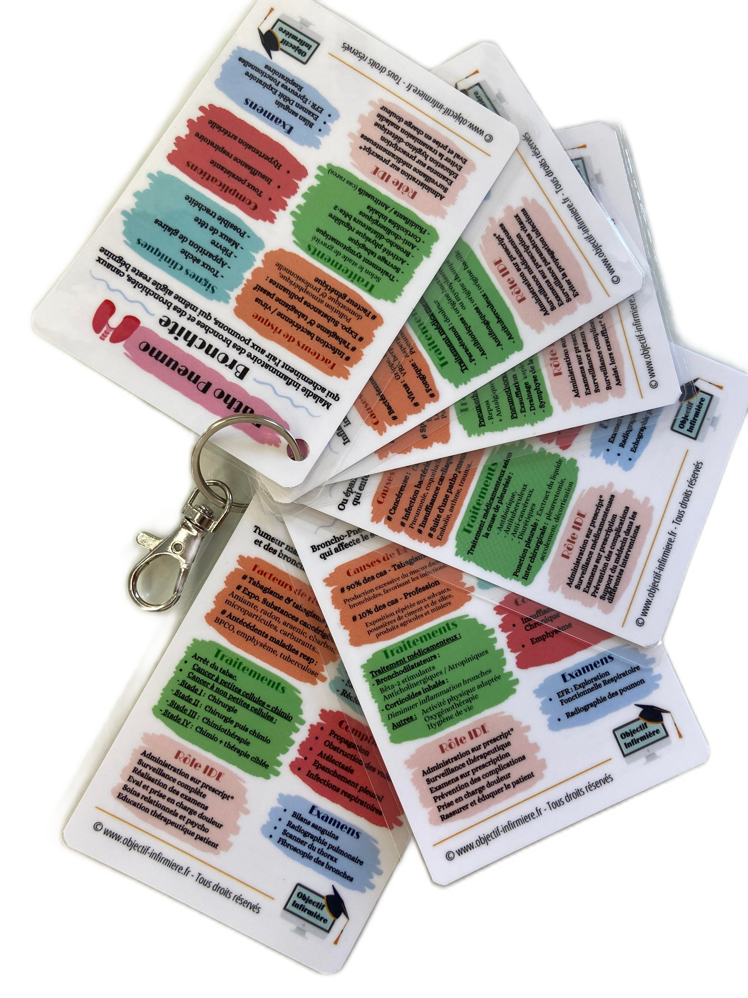 Fiches Memo proposées par Objectif-infirmière pour sa blouse de soignant sur les maladies de pneumologie et maladies respiratoires